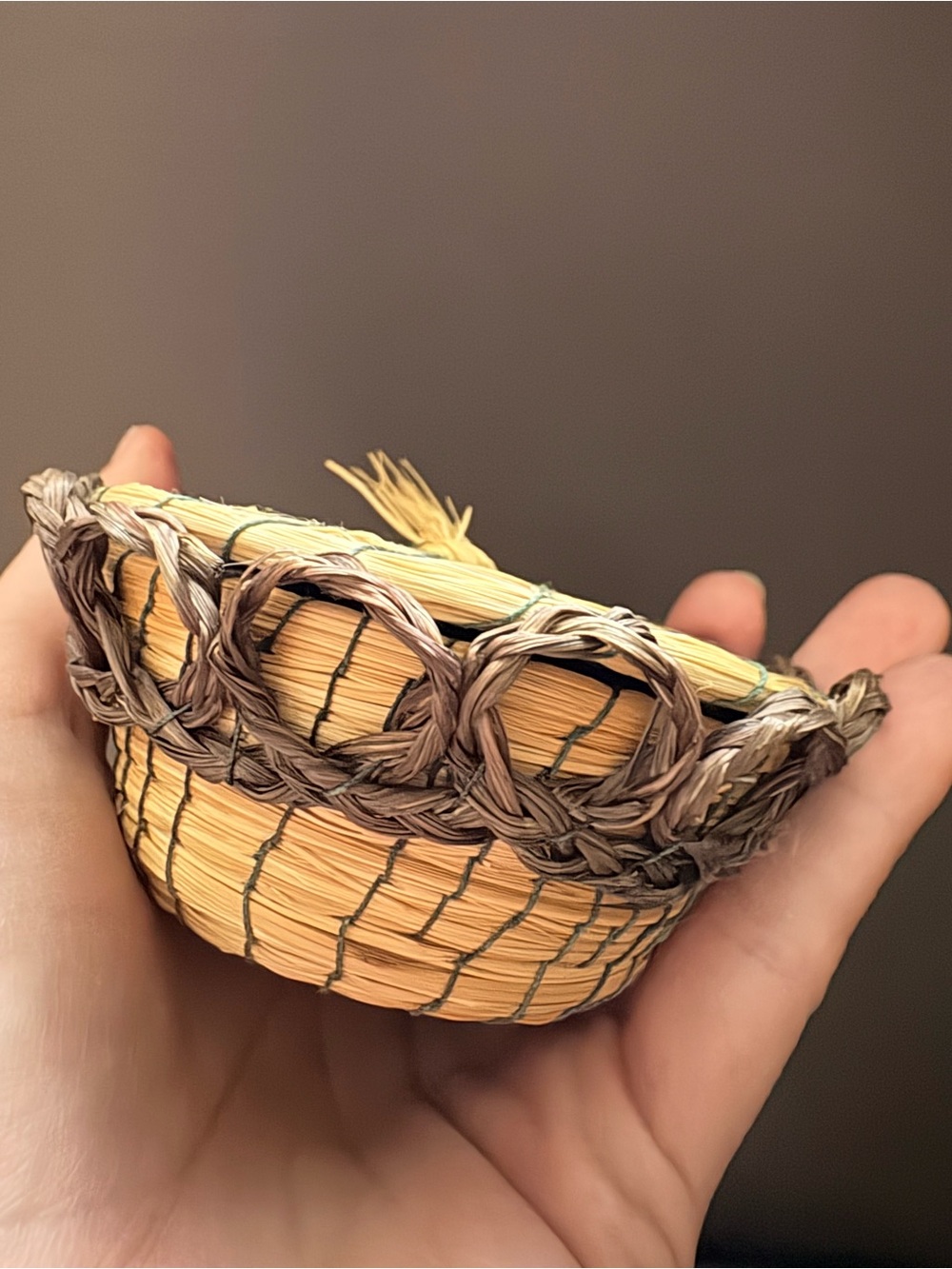 Handcrafted Small Woven Sweetgrass Basket - Natural and Brown